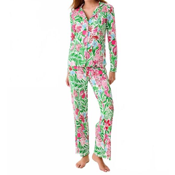 NEW LILLY PULITZER knit long sleeve button-up pajama top in glowing gardens - Picture 5 of 6
